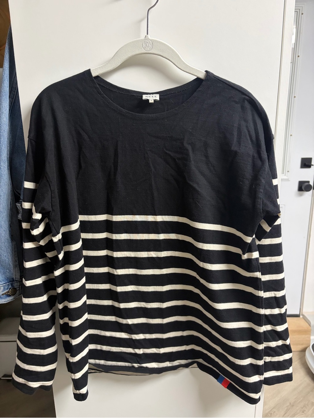KULE Black and White Striped Long Sleeve Tee